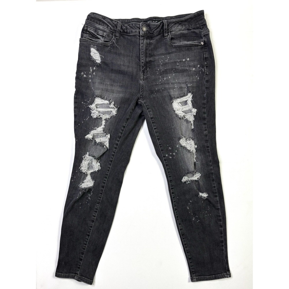 Judy Blue Jeans Women's 14W Black Distressed Boyfriend Denim